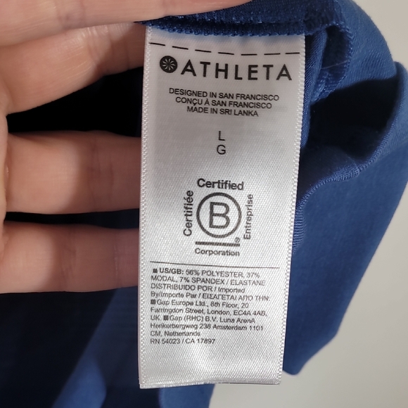 Athleta Air Out Cinch Tee Shirt Size L Blue Short Sleeve Fitted Open Back Stretc - Picture 5 of 13